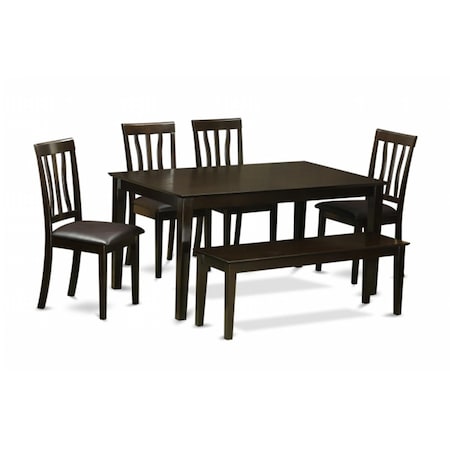 East West Furniture 6 Piece Dining Room Table With Bench Set- Dining Table With4 Dining Chairs and A Bench CAAN6-CAP-LC